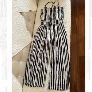 Elegant Black and White Striped Jumpsuit